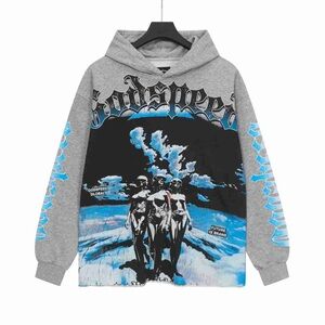 Gray and Blue Graphic Hoodie